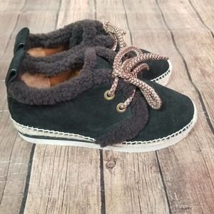 See By Chloe Womens Shoes Black Size 5.5 36 Sneakers Espadrilles Shearling